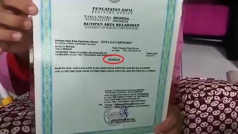 U Indoneziji su roditelji dali sinu Googleu